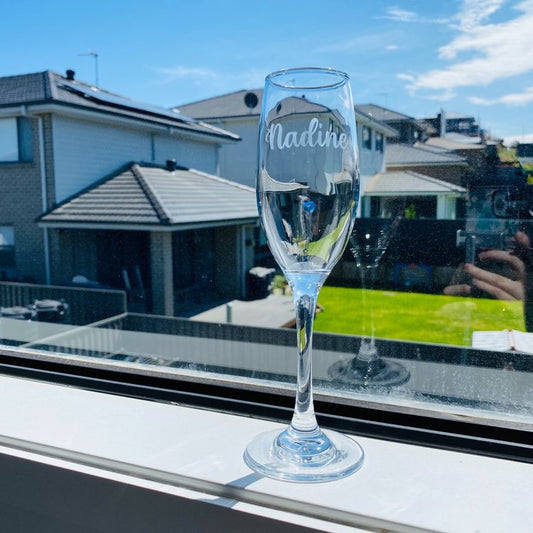 Etched Champagne Flute Glass