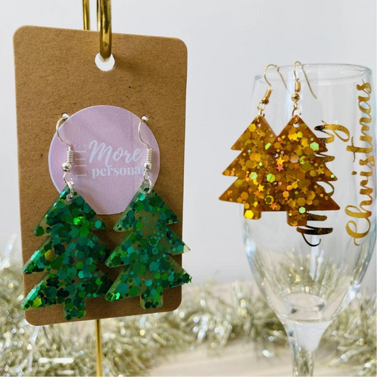 Resin Christmas Tree Earrings